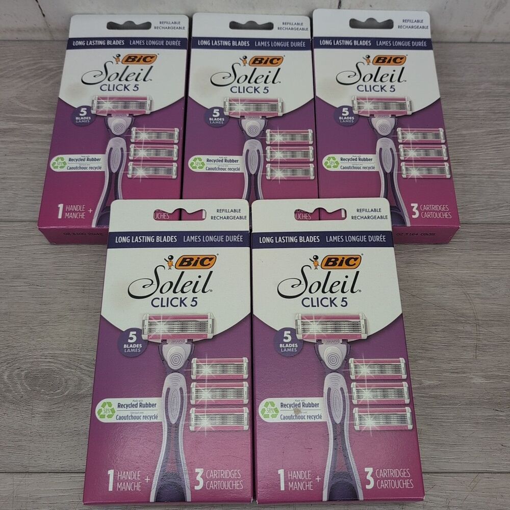 Lot Of 5 BIC Soleil Click 5 Women's Disposable Razor with 1 Handle and 3 Refills